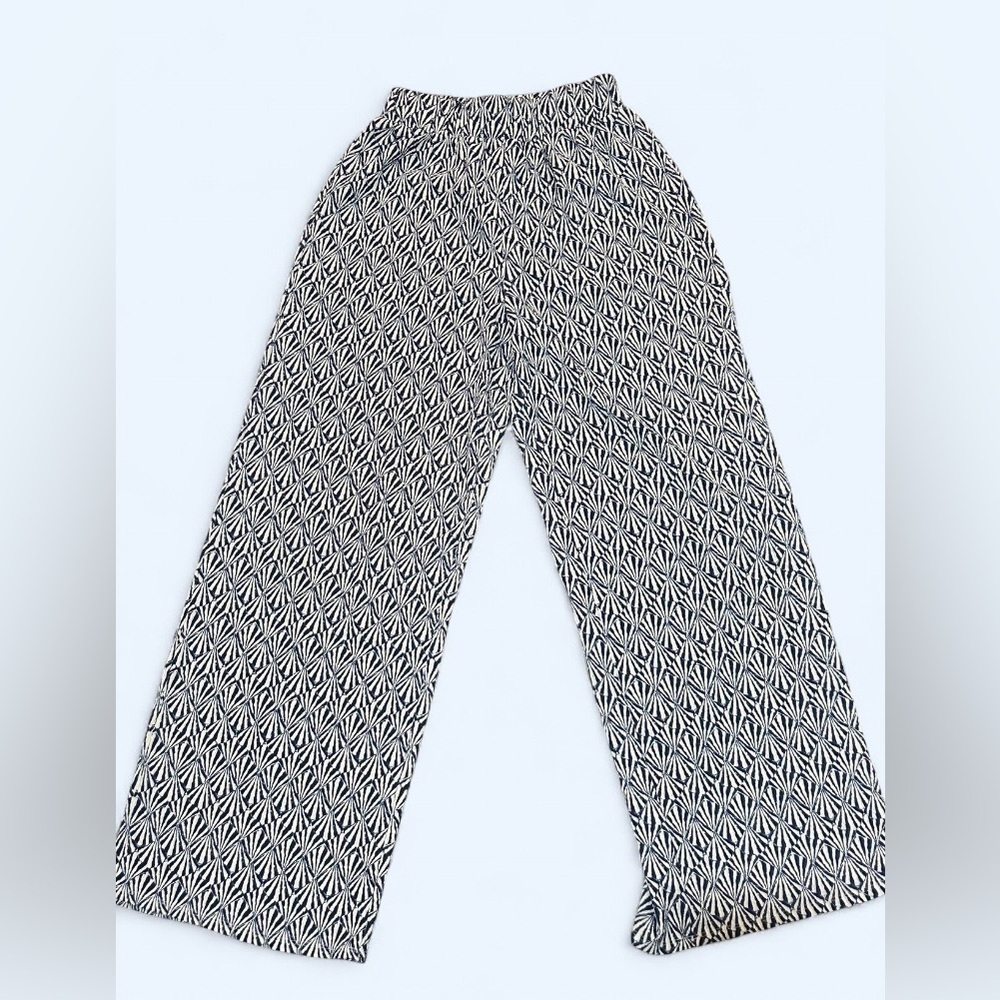 H&M Blue & White Geometric Print Wide Leg Pants | XS